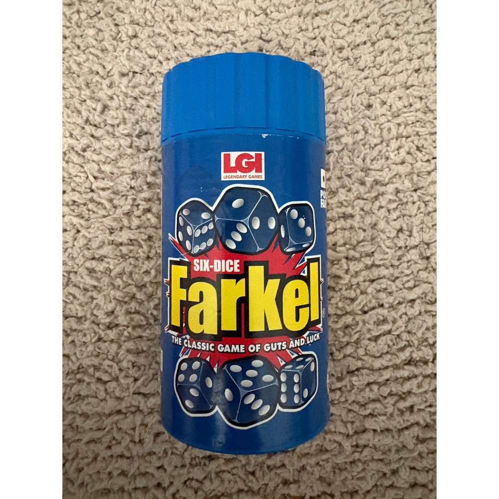 LGI Six-Dice Farkel Classic Game of Guts and Luck Blue Travel Canister Set